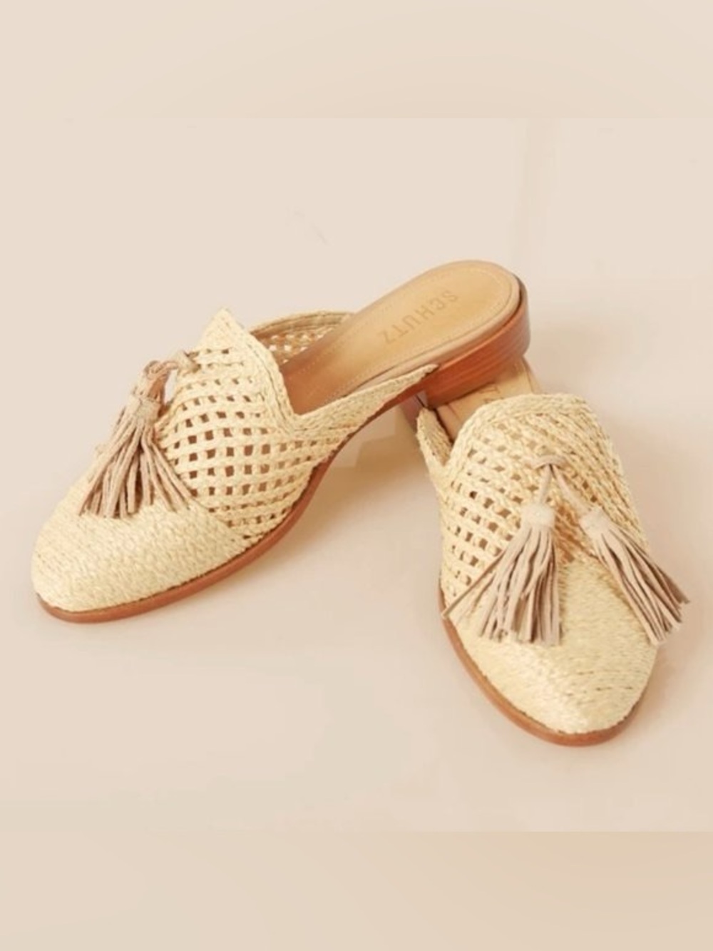Schutz Polyni Woven Tassel Slide Natural 9.5
